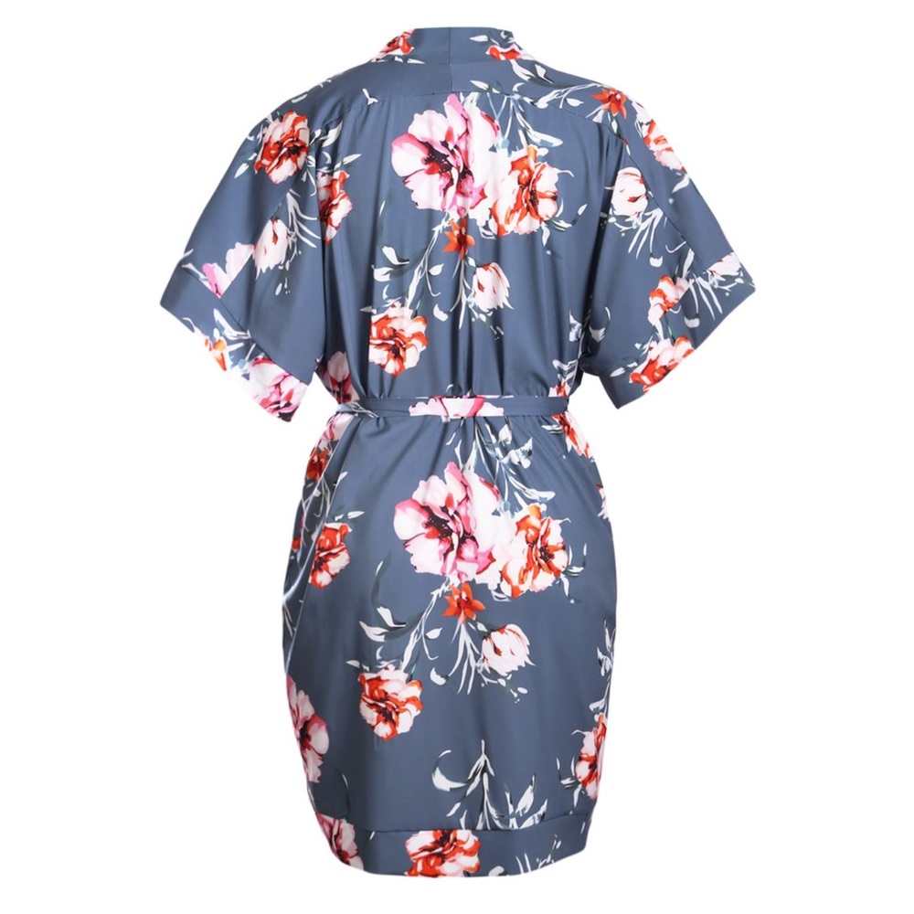 5⭐️ Floral Kimono Dress Blue Tie Front - Picture 4 of 7